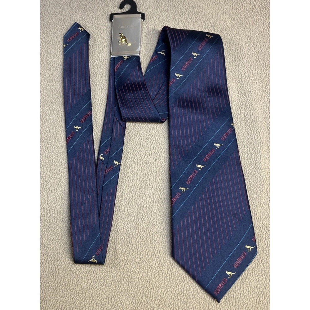 GRACE‎ BOON Australia Navy Tie Kangaroo Stripe Mens Polyester 4"x57" Made AUS